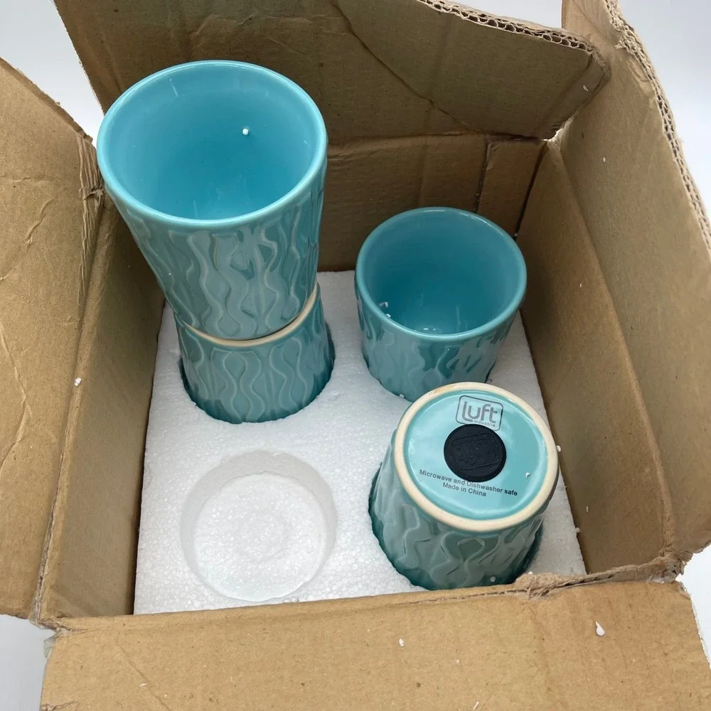 Luft Industrie Aqua Blue Wavelength Ceramic Ramekins Set of 4